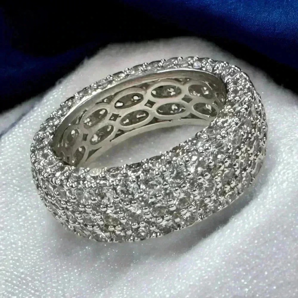 18k White Gold-Plated Brass CZ Eternity Band (7) - Picture 1 of 6